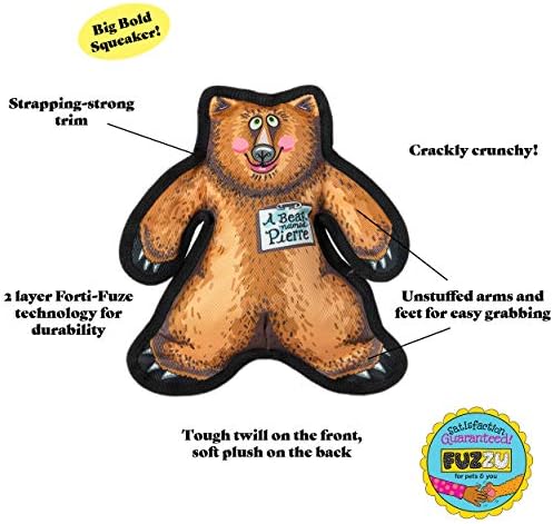 FUZZU Wild Woodies Dog Chew Toy | A Bear Named Pierre Dog Toy | Durable Squeaky | Dog Chew Toy | Rugged Dog Toy | Medium | 9"