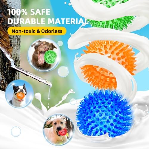 SHARLOVY 3'' Squeaky Balls for Small Dogs, 4 Spiky Dog Balls for Teething
