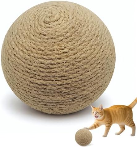 Sisal Cat Ball Toy, Large 6.3 inch Interactive Natural Cat Scratching Ball, Perfect Scratcher for Cats' Exercise and Fun