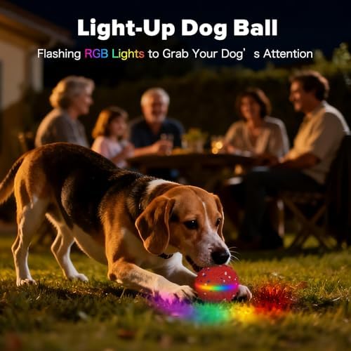Interactive Dog Toys Ball, Self-Rolling & Bouncing Ball with RGB Colorful Lights to Keep Them Busy, 3-in-1 Interactive Mode, E-TPU Material, Type-C Charging, Moving Dog Toy for Dogs Puppies (Red)
