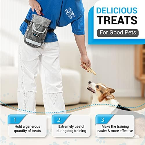 Dog Training Treat Pouch – Treat Bag for Dog Training with Built-in Poop Bag Holder – Waist Dog Training Pouch with Reflective Strips – Fanny Pack for Dog Training
