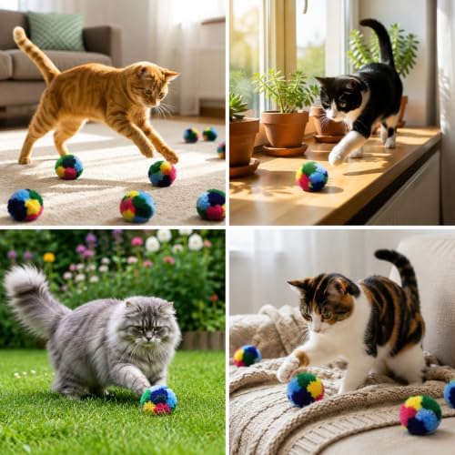 30Pcs Pom Pom Balls for Cats, Small Silent Kitten Toy Balls
