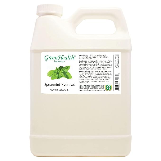 GreenHealth Spearmint Hydrosol (Floral Water), 32 fl oz | 100% Pure, NOT Oil, Plastic Jug w/Cap