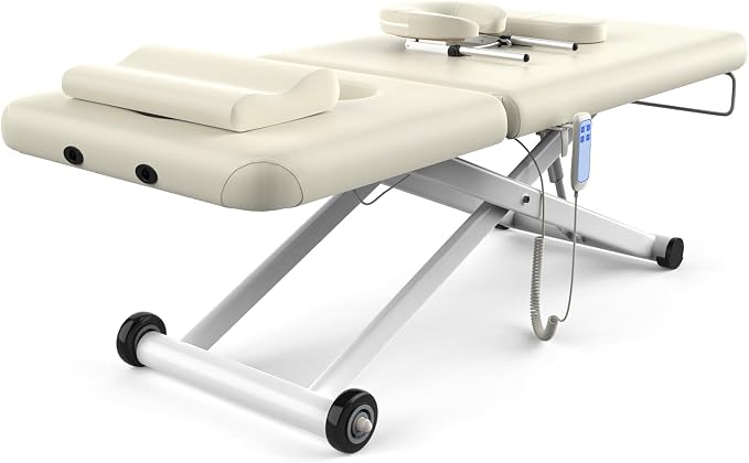Olela 2 Motor Electric Stationary Massage Table, Heavy Duty Massage Table, 31.2" Wide Professional Massage Bed with Electric Backrest & Electric Lift, Metal X-Frame, PU Leather
