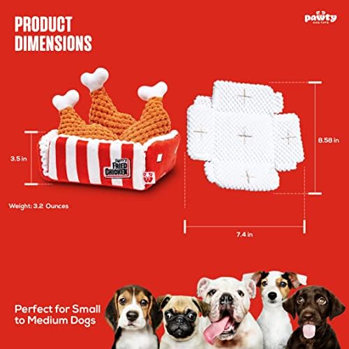 PAWTY Fried Chicken Interactive Dog Toy - Snuffle Nosework Puzzle with Squeaker - Pet Stress Relief Game - Nosework Hide Treat Food Puzzle - Medium Dog - Durable Cute Dog Gifts