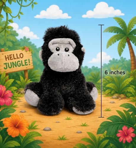 Gorilla Dog Toy w/ Squeaker | Small Plush Gorillas Dogs Toys | 6 Inch Stuffed Squeaky Gorilla Toy for Pets | Ape Dogs Toys | Realistic Squeaky Apes & Gorillas | Small/Medium Breed | Black/Gray | 6"