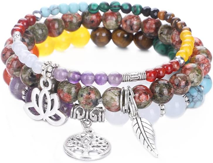 UEUC Tree of Life Yoga Healing Stone Bracelets,Multilayer Lotus Chakra Stone Reiki Bracelet Sets,Anxiety Crystal Natural Stone,for Women Stress Relief