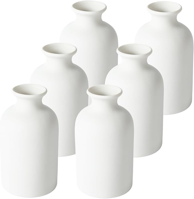 YANLING 6 Pcs White Vase Ceramic Vases for Home Decor, 5.6 inch Boho Vases | Small Pampas Grass Vases for Wedding, Party, Restaurant, Coffee Table, Foam Box Packaging