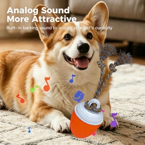 Interactive Dog Ball Toy for Medium & Large Dogs, Automatic Moving Dog Toy with Bird Sounds and Rope, USB Rechargeable Smart Ball with Fast & Slow Modes, 500mAh Dog Enrichment Toy
