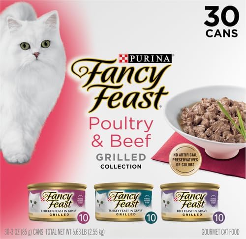 Fancy Feast Purina Grilled Wet Cat Food Poultry and Beef Collection Wet Cat Food VarietyPack - 3 Ounce (Pack of 60)