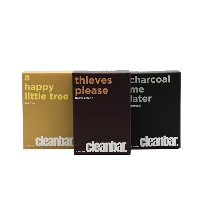 All Natural Bar Soap Bundle - Moisturizing 3 Pack Gift Set - Charcoal Me Later, Thieves Please & A Happy Little Tree Exfoliating Soap (4.5 oz each, 3 pack)