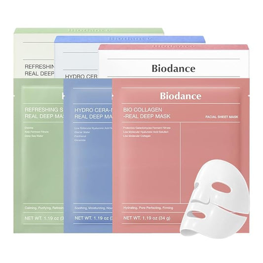 BIODANCE Total Solution Trio: Bio Collagen & Ceramide Panthenol & Sea Kelp Real Deep Mask Set, Firming, Hydrating, Claming Kit, Korean Skin Care, Valentines Day Gifts for Her, Skin Care Set