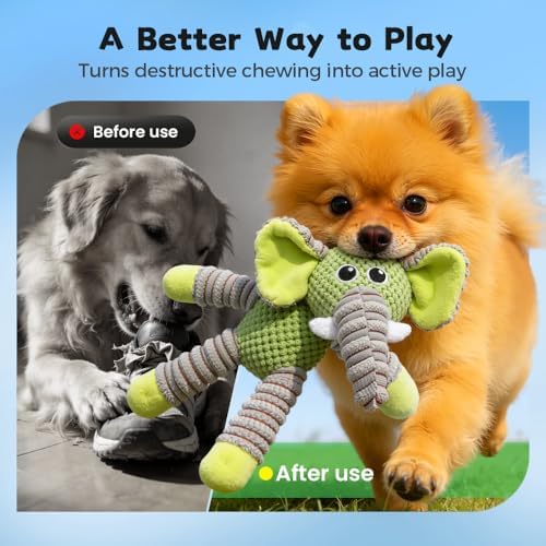 2026 New Dog Toys, Indestructible Plush Dog Toy for Aggressive Chewers, Interactive Squeaky Soft Puppy Chew Toy, Durable Teething Toys for Small Medium Large Dogs (Gray Pink)