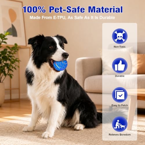 Remote-Controlled Interactive Dog Toy Ball, 3 Play Modes with Barking Sounds & LEDs, Automatic Rolling E-TPU Soft Toy with Tug Rope for Small, Medium, and Large Dogs Boredom