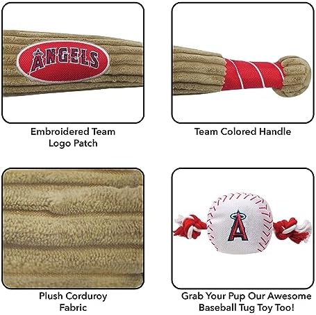 MLB LA Lakers Baseball Bat Toy for DOGS & CATS. Soft Corduroy Plush Dog Toy with Inner SQUEAKER, MLB Chew Toys for Dogs or Cats. Durable Fun Interactive Dog Toy with Team Names and Logo
