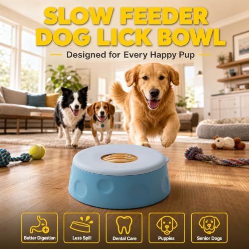 Slow Feeder Dog Bowl with Rolling Ball, Interactive Dog Lick Bowl