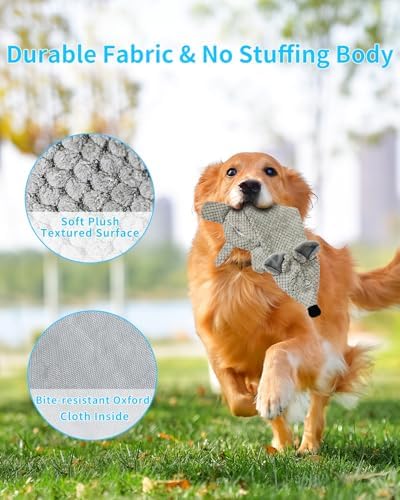 Dog Toys, Squeaky Plush No Stuffing Crinkle Dog Toy for Small Medium Large Dogs, Interactive Puppy Teething Water Bottle Dog Chew Toy (Mouse)