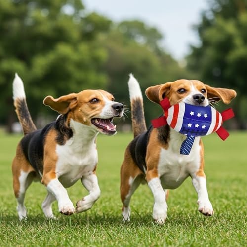 4th of July Dog Football with Straps Puppy Interactive Toy Pet Tug Ball Toy with American Flag Pattern for Medium Large Dogs Medium-2