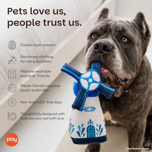 P.L.A.Y. PET LIFESTYLE AND YOU P.L.A.Y. Cute Plush Dog Toys - Totally Touristy Landmark Themed Durable Squeaker Chew Toy, Great for Puppies Dogs - Machine Washable (Dutch Windmill, X-Small)