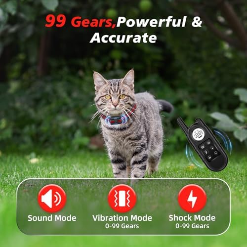 Tiniest Cat Shock Collar, Lightest Cat Training Collar with Remote for Small Cats 5-15lbs & Medium Large Cats/Puppies, Waterproof, Rechargeable, 1300ft Range(Red)