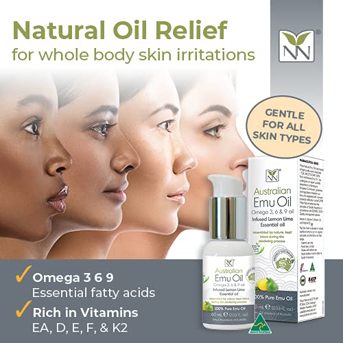Y Not Natural Pure Emu Oil - Organic Moisture for Face, Body, Hair, Scalp & Nails - Rich in Omega 3-6-9, Vitamins & Essential Minerals - Australian Emu Oil (60ml) 2.03 fl oz - Lemon Lime