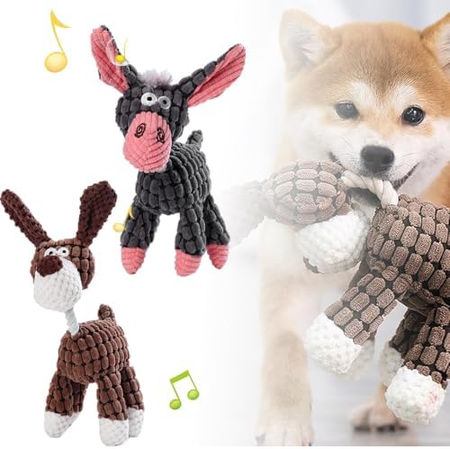 2026 New Dog Toys, Indestructible Plush Dog Toy for Aggressive Chewers, Interactive Squeaky Soft Puppy Chew Toy, Durable Teething Toys for Small Medium Large Dogs (Black+White)