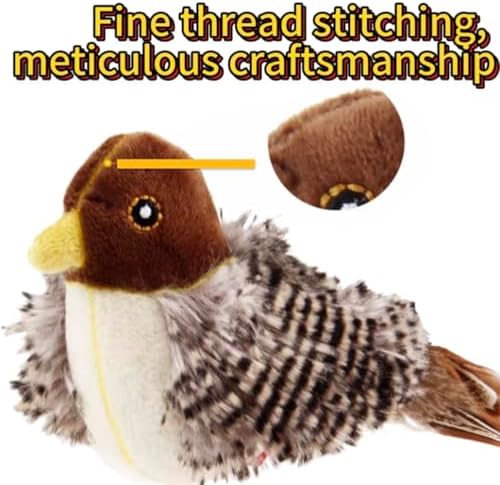 Chirping Bird Cat Toy Set,Automatic Interactive Flying Bird Toy for Cats with Flapping Wings and Realistic Sounds,Simulated Chirping Motion Activated Kitten Play Toy with Feather Tail for Cat Exercise