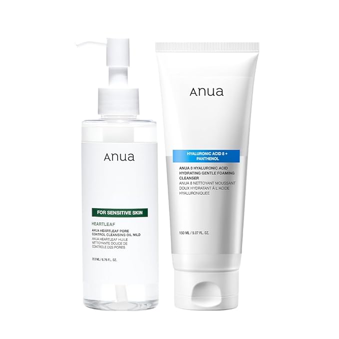 ANUA Gentle Double Cleanser Duo: Heartleaf Pore Control Cleansing Oil Mild & Hydrating Gentle Foaming Face wash for Double Cleansing, Daily Facial Cleanser, Korean Skincare
