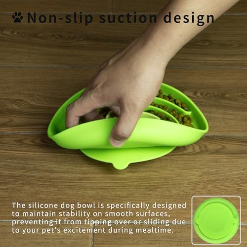 Bifeaw Slow Feeder Dog Bowls, Dishwasher Microwave Safe Silicone Puppy Puzzle Bowl with Non-Slip Design for Eating (Green and Orange)