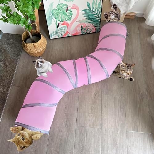 2-Way Long Collapsible Cat Tunnel Tube Toy Pink