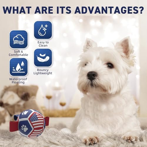QDAN Puppy Balls, Small Dog Toys, Dog Balls with Straps for Small Breed | 3.5 Inch Small Soccer Ball for Dogs, Puppy Toys for 3-15 lbs Dogs, Dog Birthday Gift, Herding Ball for Small Dogs, Flag