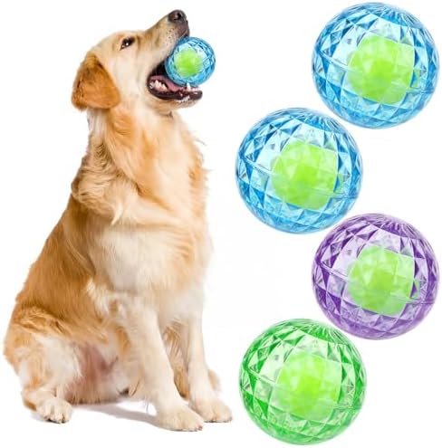 Shappy 4 Pcs 2.76'' Squeaky Dog Balls Diamond Textured TPR Summer Floating Pool Dog Balls Water Interactive Fetch Toy for Aggressive Chewers Chew Teething Pet Toys for Small Medium Dogs Puppy Training