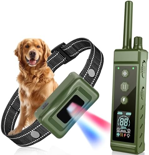 Shock Collar for Dogs - 4265ft Waterproof Training Collar with Flashing Light for Small Medium Large Dogs with Rechargeable Remote, Beep (1-8), Vibration(1-16), Safe Shock(1-99) (Green)