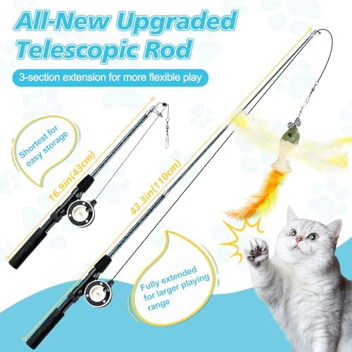 Pawaboo Cat Feather Toys, 4 Pack Interactive Cat Feather Teaser Wand Toys