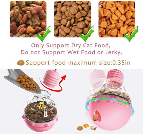 Cat Interactive Toy, Slow Food Dispenser Feeder, Tumbler Design with Teaser Wand & Glowing Ball, Funny Kitten Treats for Indoor Cats Exercise and Boredom Relief (Pink)