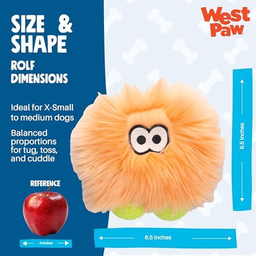 WEST PAW Rowdies Rolf Durable Plush Dog Toy with HardyTex Reinforced Seams Engaging Squeaker with Soft Cuddly Exterior Hand Sewn and Finished in Bozeman Montana for Dogs - Melon