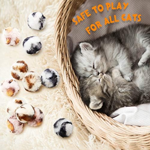 Weewooday 12 Pcs Large Fuzzy Cat Pom Pom Balls Plush Toys, Pink, Leopard