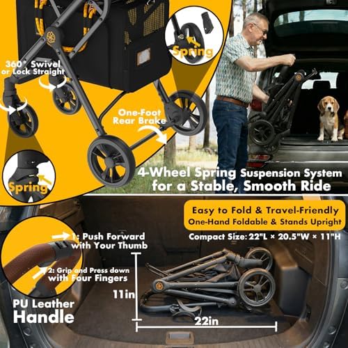 PAWZIDEA Double Pet Stroller with 2 Detachable Carrier for Multiple Pets