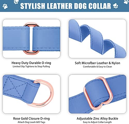 Soft Leather Martingale Dog Collar - Adjustable Rose Gold Limited Slip Collars [Easy to Clean], Stylish Durable Heavy Duty Nylon No Pull Training Collar for Small Medium Large Dogs XS Blue Purple