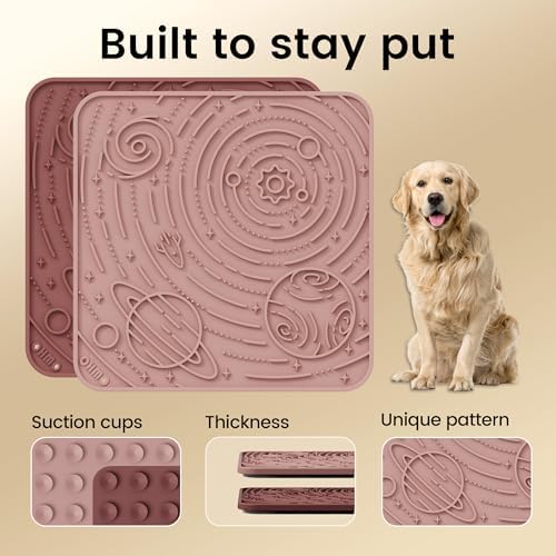 OHMO Large Lick Mat for Dogs&Cats, Space Pattern, 2pcs, Brick Red&Coral