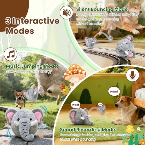 UPGRADED Interactive Dog Toys, Self Moving Dog Toy with Squeaky Bouncing Ball & Jumping Music Recording Mode, Rechargeable Vibrating Dogs Toy for Small Medium Large Dogs to Keep Them Busy (Elephant)