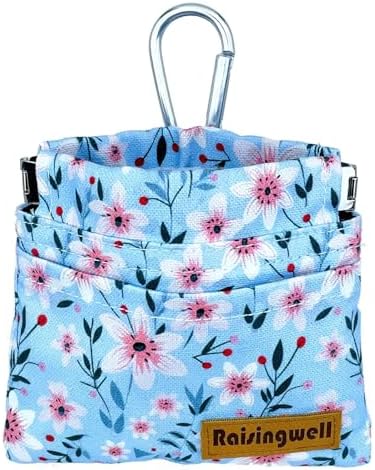 Raisingwell Dog Treat Pouch, Small Cotton Pocket Sized Training Holder, Hand Free Walking Fanny Bag with Carabiner, Self-Closing Pet Feed Snack Reward, Behavior Aids for Puppy Travel or Outdoor Use