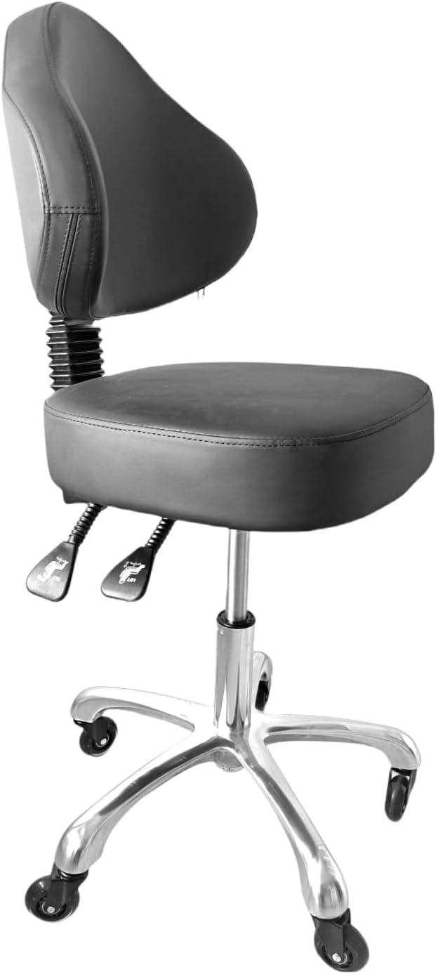Rolling Stool Heavy Duty Super Soft Seat Cushion 360°Swivel Supported Backrest Adjustable Height Upgraded Salon Stool Chair,Tattoo Facial Massage Spa Medical Home Office Black
