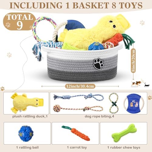 Zopeal Dog Toy Gift Basket Set for Puppy Birthday, Gray