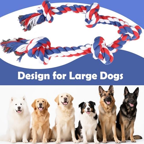 SZEE July 4th Dog Rope Toy for Large Dogs, 37 Inch 5 Knots, Tug of War Rope for Large Breeds, for Energy Release & Boredom Relief, Patriot Pet Toy (Red & Pink)