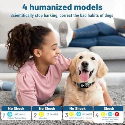 Smart Dog Bark Control Collar, 4 Training Modes with LCD Display, Variable Warning Tone and Vibration