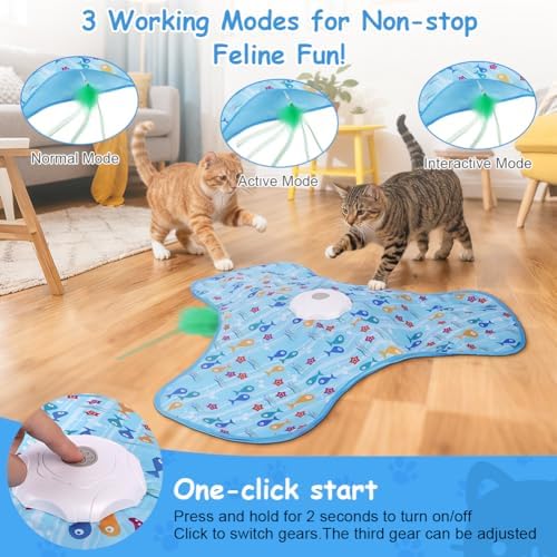 Interactive Cat Toys for Indoor Cats, Automatic Hide and Seek Cat Toy, Moving Concealed Feathers, Mouse Squeaky, Rechargeable Touch Activated Exercise Toys for Kitten Bored Adult Cats, 3 Modes