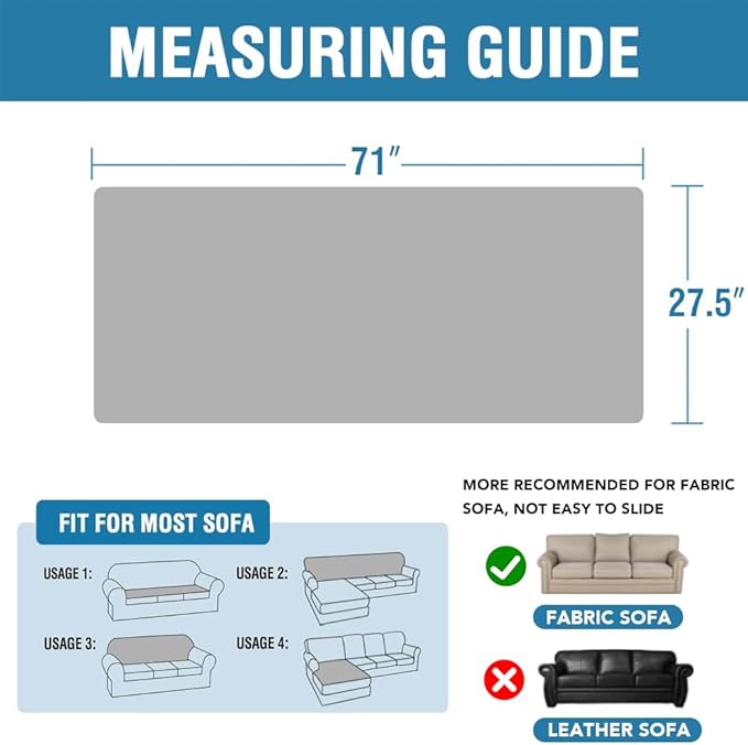 H.VERSAILTEX Plush Chenille Couch Cover for 3 Cushion Couch Anti Slip Washable Sofa Slipcovers Soft and Durable Furniture Protector for Dogs Cats Kids (27.5" x 71", Gray)