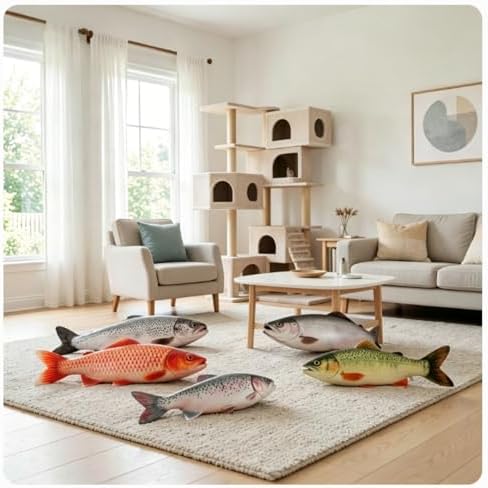 4Pack Realistic Catnip Toys Simulation Fish Shape Realistic Fluffy Catnip Doll Interactive Pets Pillow Chew Bite Supplies for Indoor Cats & Kittens, Soft Durable Teething Pet Gifts for All Breeds