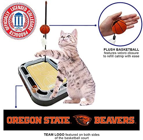 Cat Scratch Toy NCAA Oregon State Beavers Reversible Basketball Court Felt/Cardboard Cat Scratcher Toy. Interactive Cat Ball Bell Tracks. 6-in-1 CAT Toy: Cat Wand Poll Catnip-Filled Plush Basketball